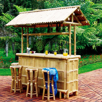 220 cm Höhen-Bambus Tiki Bar With Roof 4 Stück-Bambusbarhocker