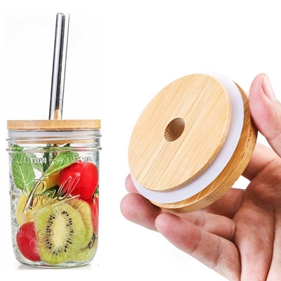 Bier machen kompatible wiederverwendbare Deckel-Bambusglas-Deckel mit Straw Hole ein