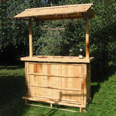 Commercial Outdoor Bambus Tiki Bar Kits mit Dach und Flaschenregal Trinken, Bambus Stühle mit Rückenstütze