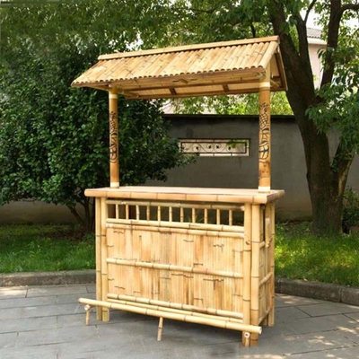 Commercial Outdoor Bambus Tiki Bar Kits mit Dach und Flaschenregal Trinken, Bambus Stühle mit Rückenstütze
