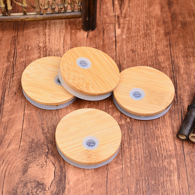 Silikon Ring Bamboo Airtight Lids Mouth breiter Mason Jar Glass Beer Can mit Straw Hole