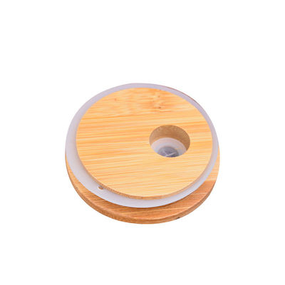 Silikon Ring Bamboo Airtight Lids Mouth breiter Mason Jar Glass Beer Can mit Straw Hole