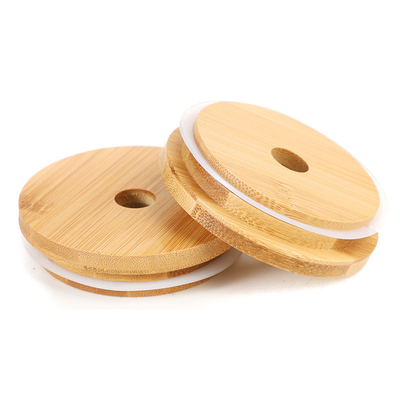 Regelmäßige Bambusglas-Deckel Mund-Mason Jars 70mm mit Straw Hole Reusable Jar Lids