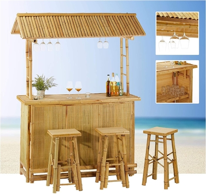 Commercial Outdoor Bambus Tiki Bar Kits mit Dach und Flaschenregal Trinken, Bambus Stühle mit Rückenstütze