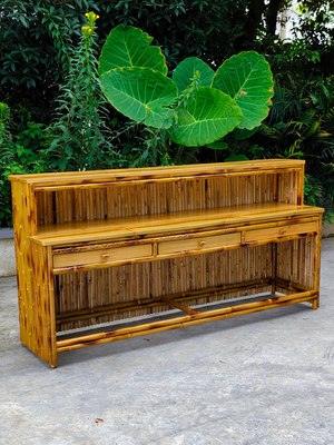 220 cm Höhen-Bambus Tiki Bar With Roof 4 Stück-Bambusbarhocker