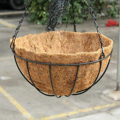 Round Coir Hanging Basket with Metal Frame and Natural Coir Liner - Handmade Quality for Optimal Root Aeration