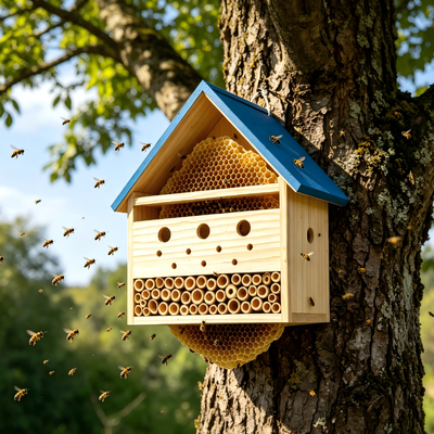 Outdoor Hanging Bee Hotel Insect House, Natural Bamboo Tube Bee Nest Pollinator Habitat for Garden